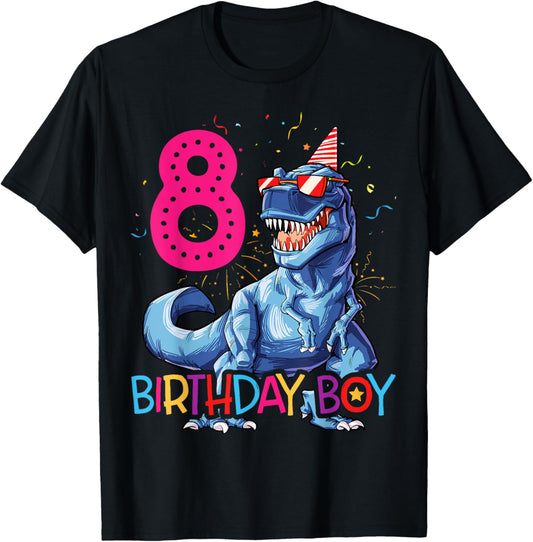 Dinosaur T rex 8 year Old T shirt Kids 8th Birthday T-shirt T-Shirt