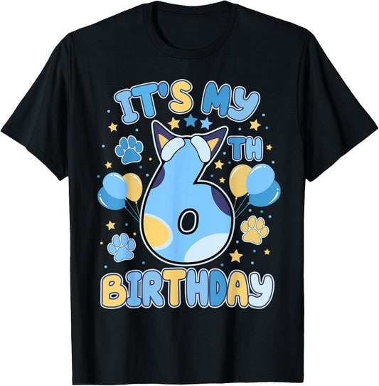 6th Birthday Boy Blue Dog Theme Party Six Cool 6 Year Old T-Shirt