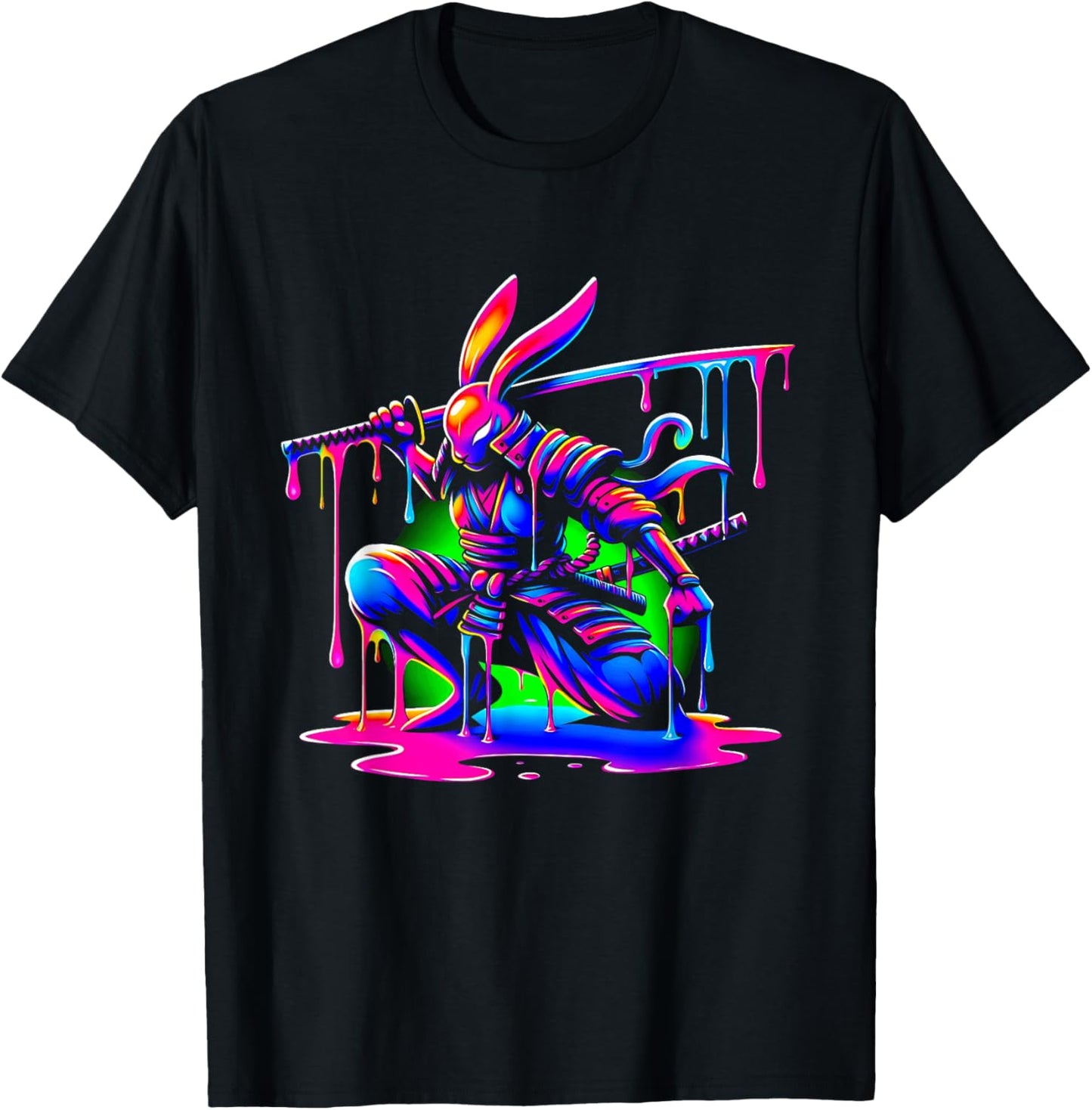 Samurai Rabbit Ice Cream Drippy Melting liquid Colorful T-Shirt