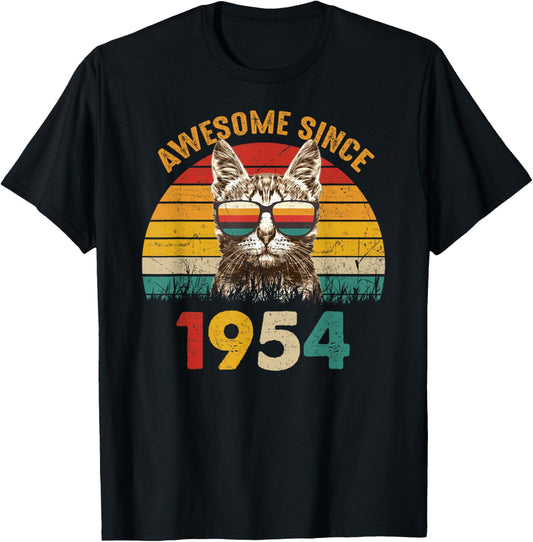 71st Birthday Gift Vintage Cat Lover Awesome Since 1954 T-Shirt