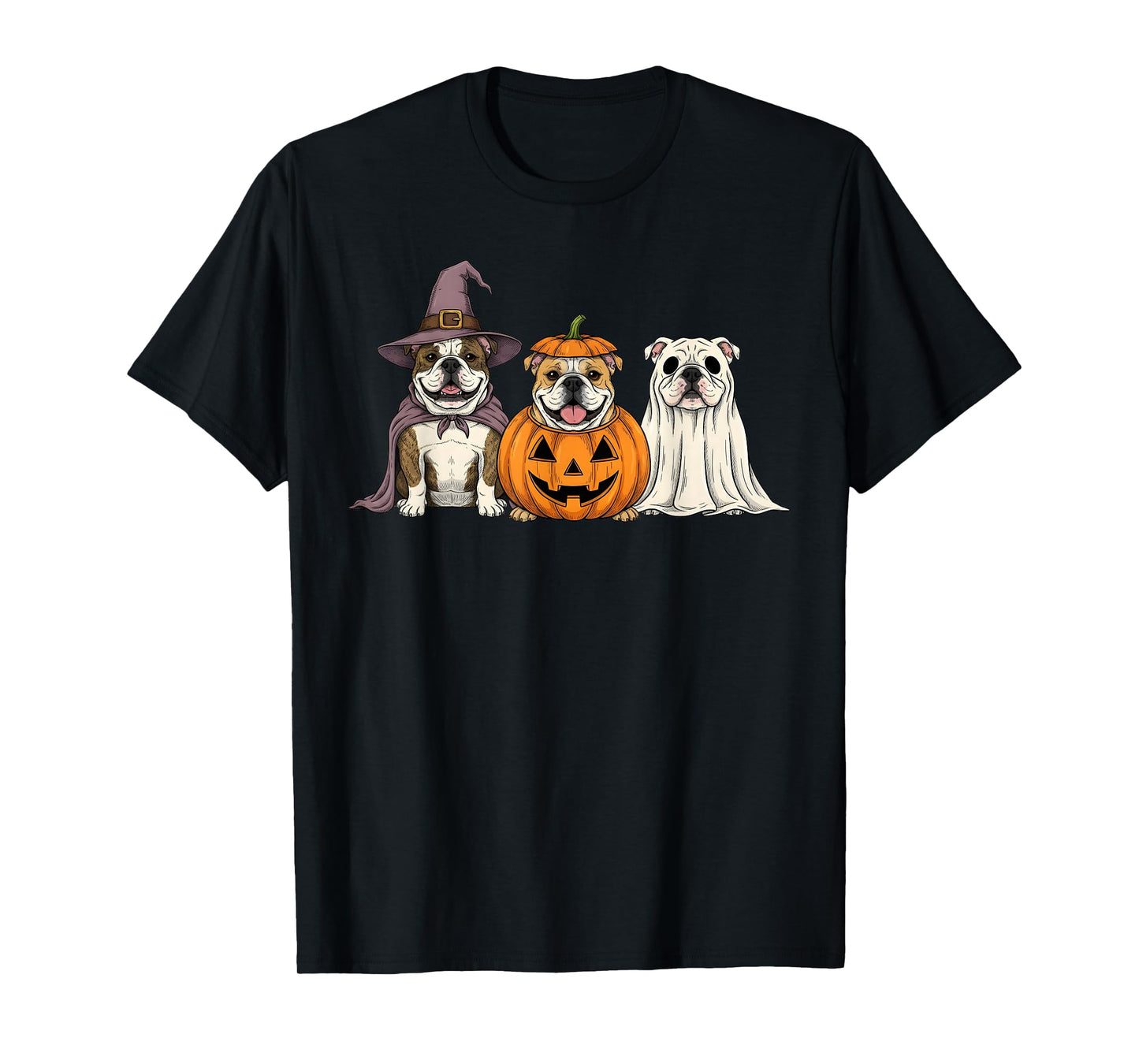 Spooky Ghost English Bulldog Pumpkin Halloween Dog Lover T-Shirt