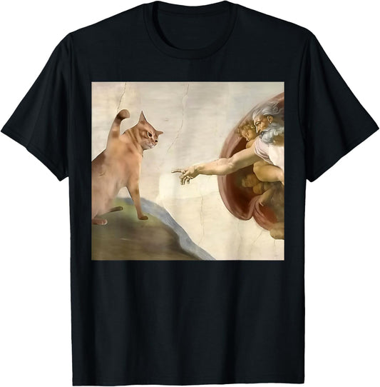 Almighty Slap Funny Cat God Creation of Adam Meme Jesus Art T-Shirt