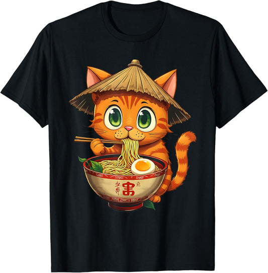 Cat Eating Ramen Kawaii Neko Japanese Noodles Anime Lovers T-Shirt