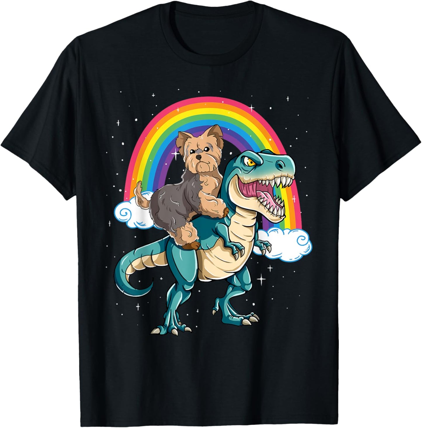 Dinosaur T Rex Rainbow Cloud Sparkles Yorkie T-Shirt