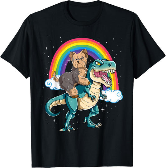 Dinosaur T Rex Rainbow Cloud Sparkles Yorkie T-Shirt