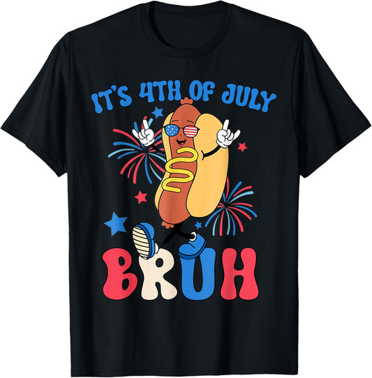 Bruh 4th Of July Boys Kids Hotdog Funny Fourth of July T-Shirt