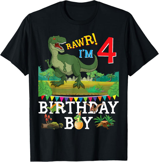 Rawr I'm 4 Year Old 4th Birthday Dinosaur T-Rex Boy Toddler T-Shirt