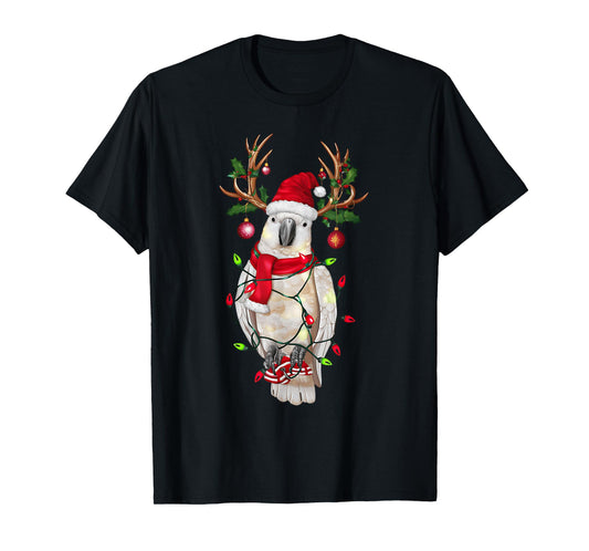 Funny Cockatoo Reindeer Christmas Tree Light Xmas T-Shirt - Black, Unisex-Adults & Kids, Short Sleeve, T-Shirt, Size Small