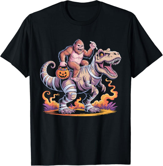 Bigfoot Riding Dinosaur Halloween Costume Sasquatch Men Boys T-Shirt