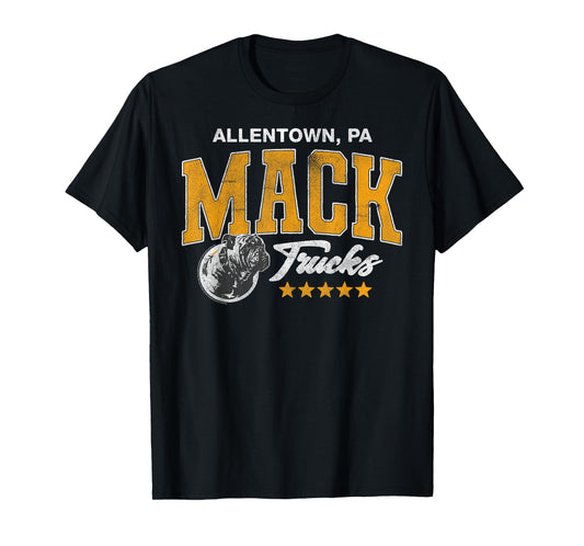 Mack Trucks Yellow and White Vintage Bulldog Logo Trucker T-Shirt