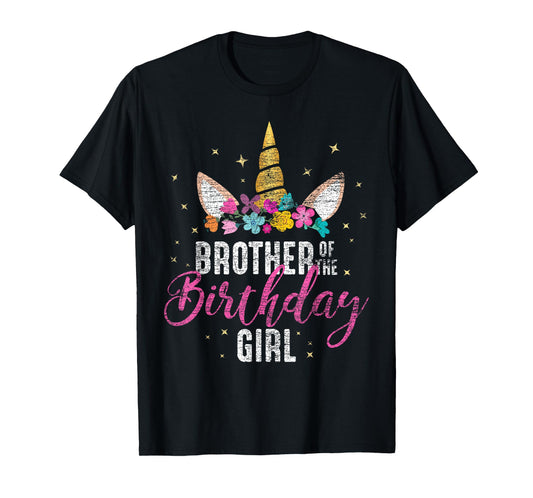 Brother Of The Birthday Girl Sibling Gift Unicorn Birthday T-Shirt