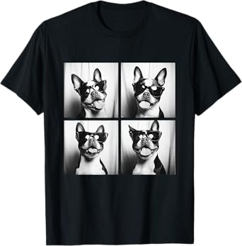 Boston Terrier Funny Dogs with Sunglasses Photo Pets Meme T-Shirt