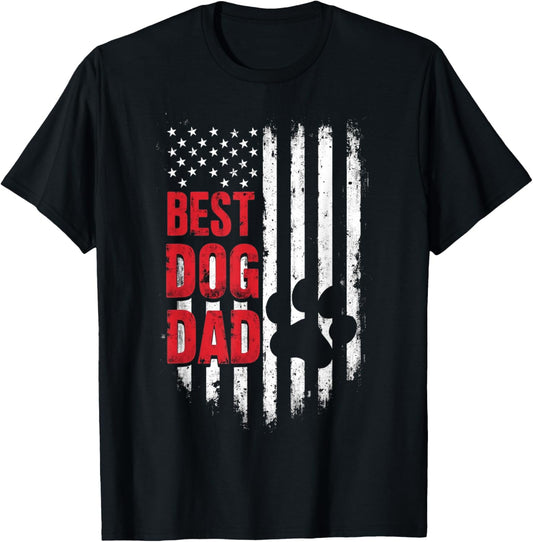 USA Flag Best Dog Dad Ever American Puppy Lover Paw T-Shirt