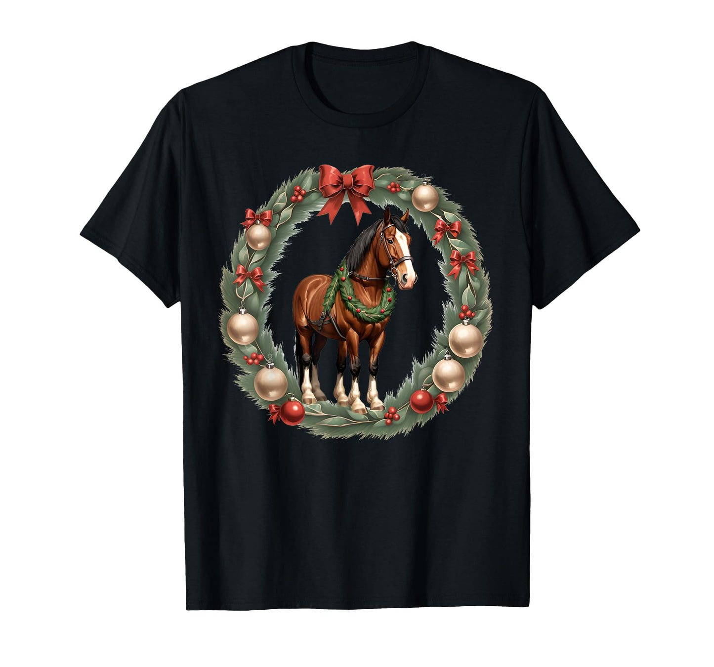 Clydesdale Christmas Horses & A X-Mas Wreath T-Shirt