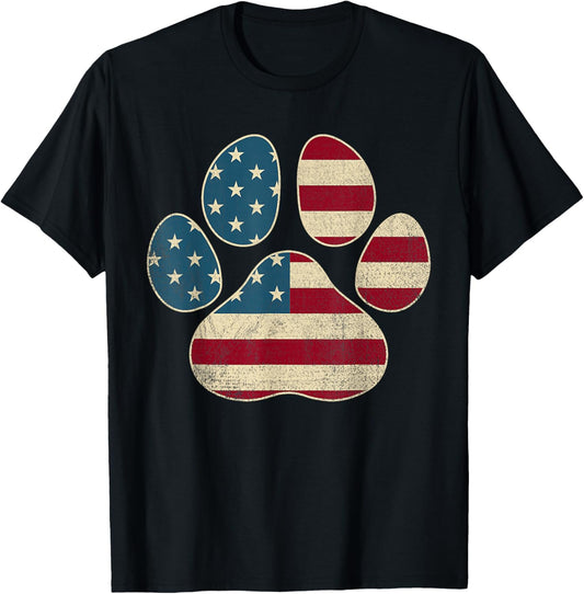 Patriotic 4th Of July USA Flag Funny Paw Print Dog Lover T-Shirt