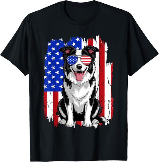 American Patriot Border Collie Dog Fourth of July T-Shirt
