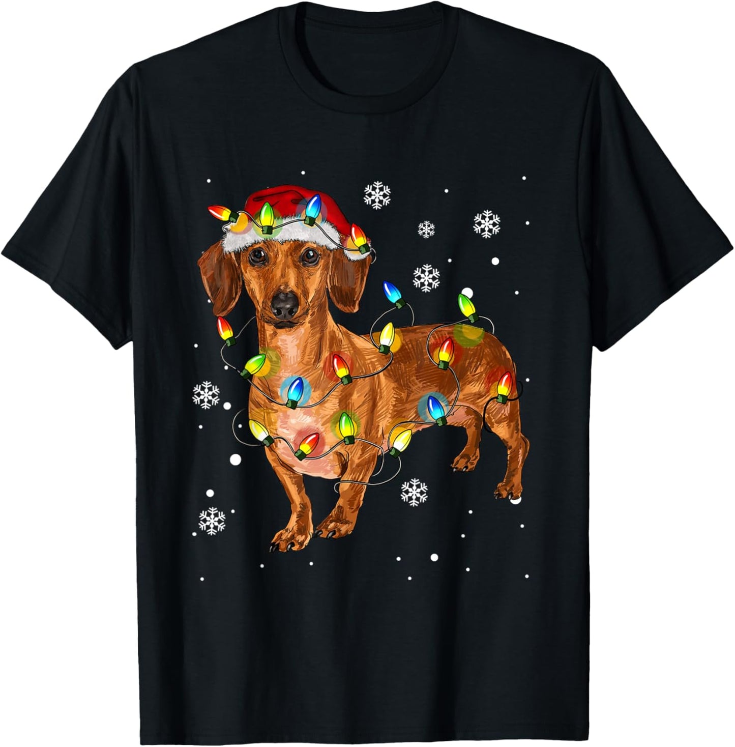 Cute Dachshund Dog Santa Christmas Tree Lights Pajama Xmas T-Shirt