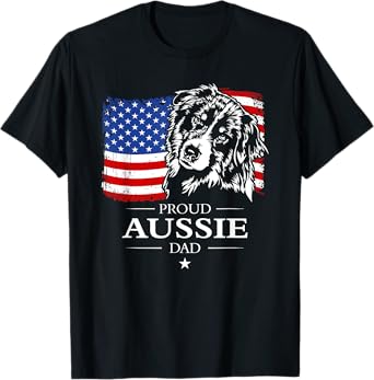 Proud Aussie Shepherd Dad American Flag patriotic dog gift T-Shirt