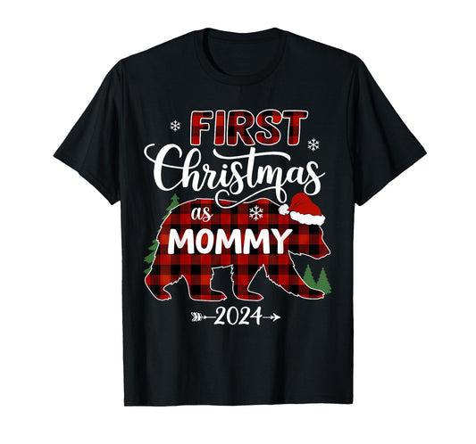 First Christmas As Mommy Red Bear Santa Hat 2024 Pregnancy T-Shirt