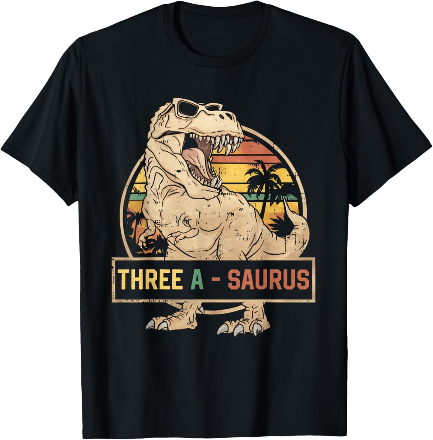 Three a Saurus Birthday T Rex 3 Year Old Dino 3rd Dinosaur T-Shirt