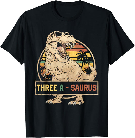 Three a Saurus Birthday T Rex 3 Year Old Dino 3rd Dinosaur T-Shirt