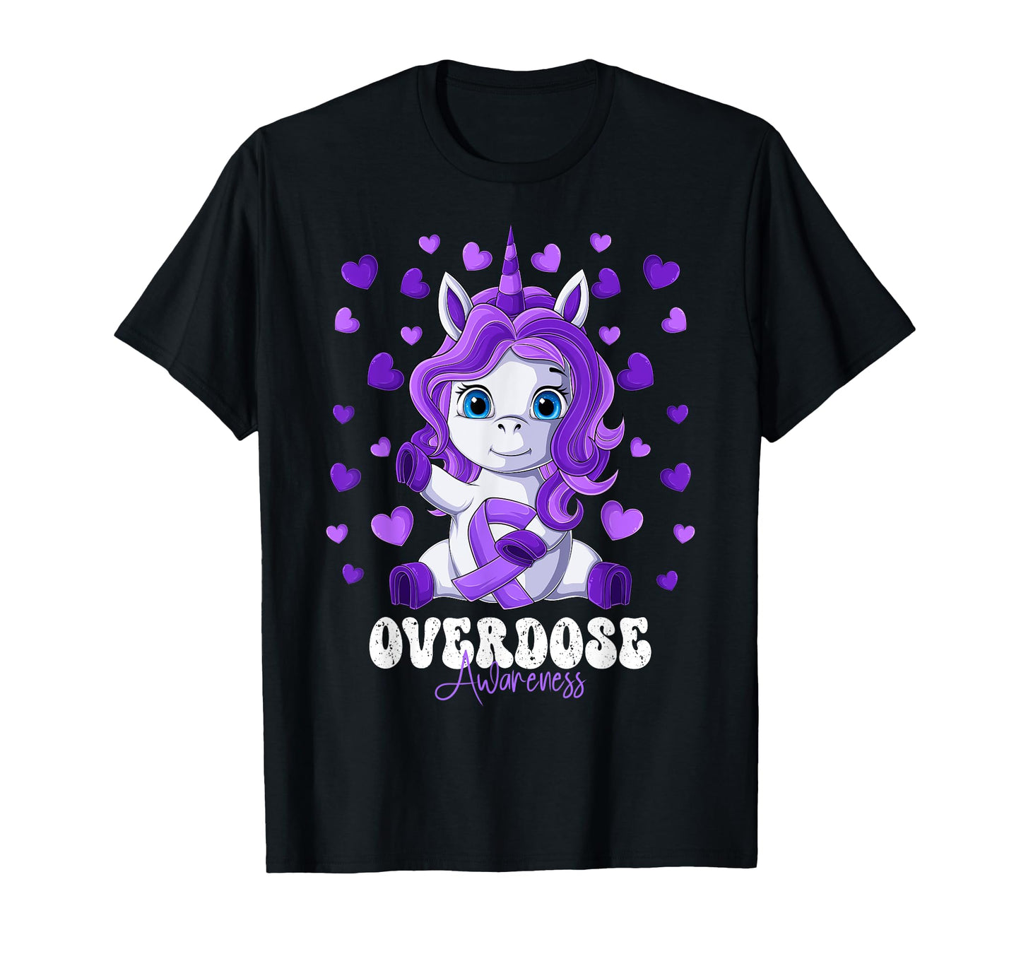 Overdose Awareness Month Purple Ribbon Unicorn T-Shirt
