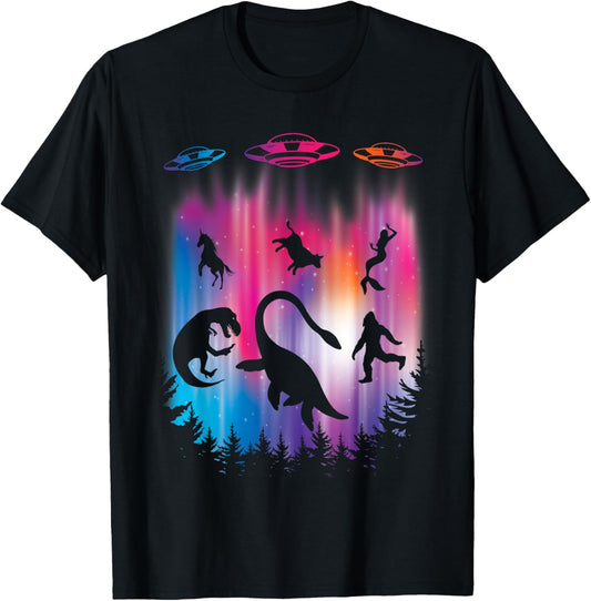 Alien Abduction T-Rex Loch Ness Bigfoot Funny UFO T-Shirt