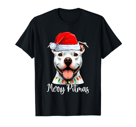 Pit Bull Santa Christmas Tree Lights Xmas Merry Pitmas T-Shirt