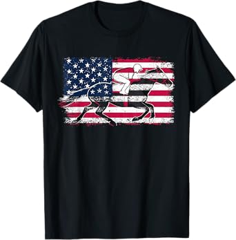 Horse Racing American Flag Rodeo Horseback Riding Track Race T-Shirt