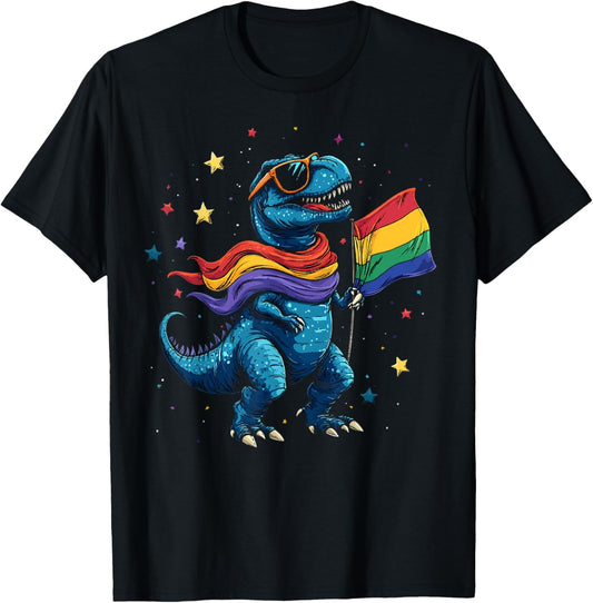 Pride T-Rex Holding Flag Retro Dinosaur T-Shirt