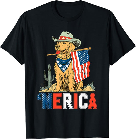 'Merica Golden Retriever 4th Of July Patriotic American Flag T-Shirt