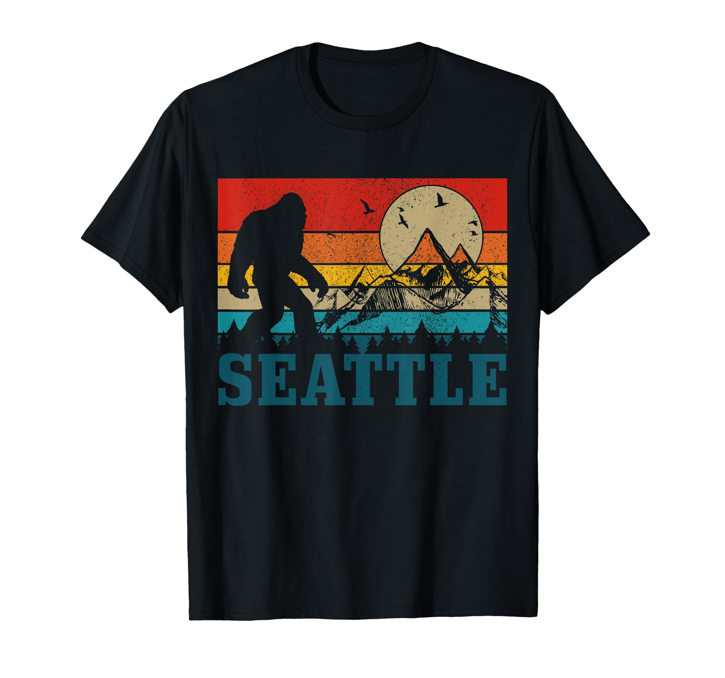 Seattle Washington Bigfoot Vintage Mountains Funny Gift T-Shirt