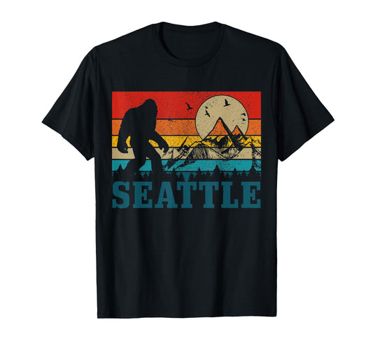 Seattle Washington Bigfoot Vintage Mountains Funny Gift T-Shirt