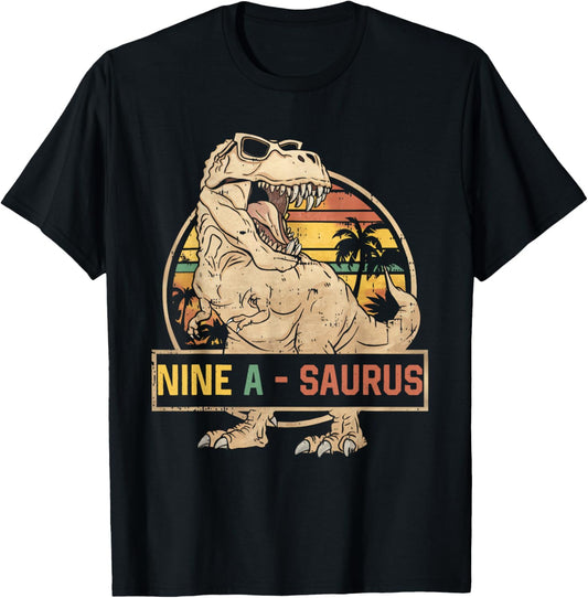 Nine a Saurus Birthday T Rex 9 Year Old Dino 9th Dinosaur T-Shirt