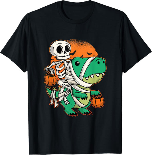 Funny Skeleton Riding Mummy Dinosaur T-Shirt