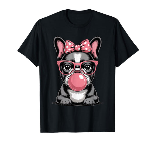 Cute French Bulldog Bubble Gum For Women Vintage Frenchie T-Shirt