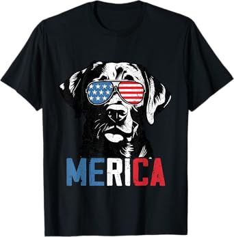 Patriotic Labrador Retriever Dog Merica 4th Of July Funny T-Shirt