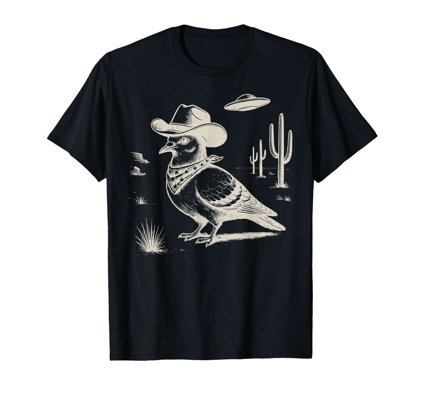 Pigeon Cowboy Hat Western Country UFO Vintage 90s Bird Lover T-Shirt