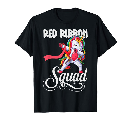 Dabbing unicorn We Wear Red For Red Ribbon Week Awareness T-Shirt