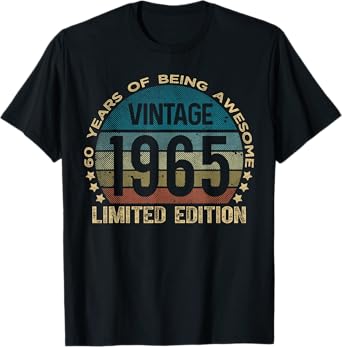 Retro Birthday Shirts For Men and Women 2025 HH 60 Year Old Gifts Vintage 1965 Limited Edition 60th Birthday T-Shirt Black Unisex-Adults Small T-Shirt