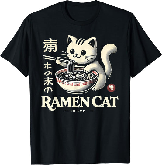 Classic Japanese Art Wildlife Noodle Lover Cute Ramen Cat T-Shirt