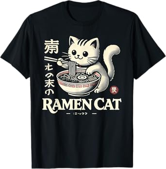 Classic Japanese Art Wildlife Noodle Lover Cute Ramen Cat T-Shirt