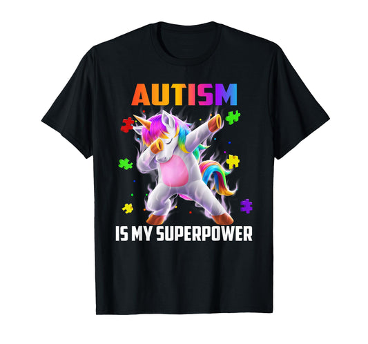 Autism Is My Superpower Dabbing Unicorn Gift Kids Boys Girls T-Shirt