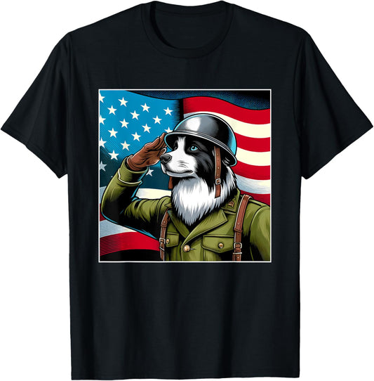 4th Of July US Flag Salute Border Collie dog T-Shirt