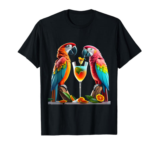 Parrots drinking a Margarita cocktail Summer Beach Vacation T-Shirt for Men Women