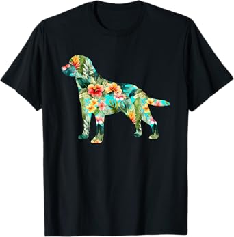 Labrador Retriever Floral Silhouette Tropical Hawaiian Dog T-Shirt