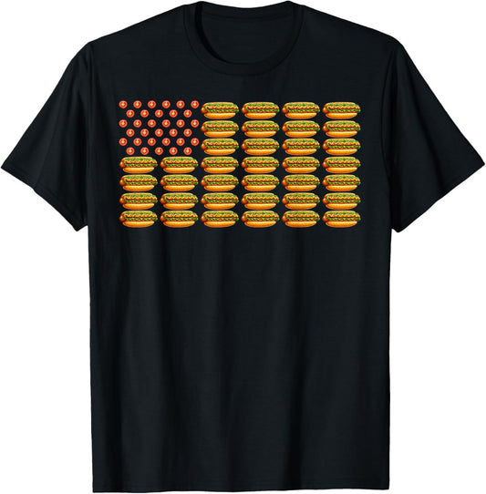 Hot Dog American Flag Patriotic Summer BBQ Funny 4th Of July T-Shirt