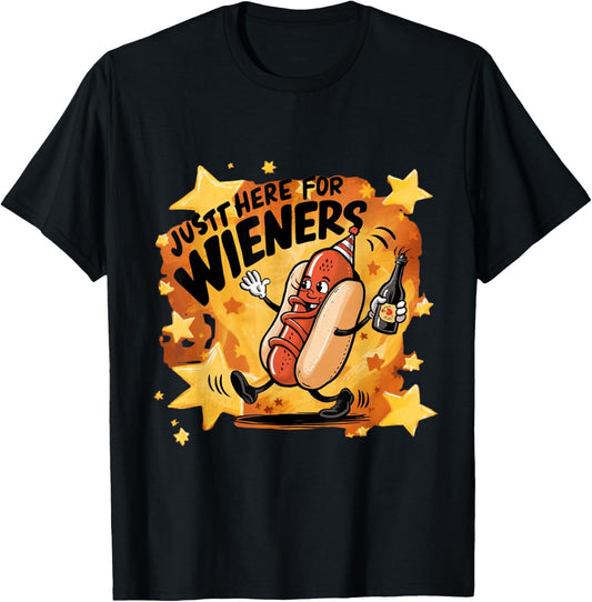 Retro Just Here For The Wieners 4th of July Funny Hotdog T-Shirt