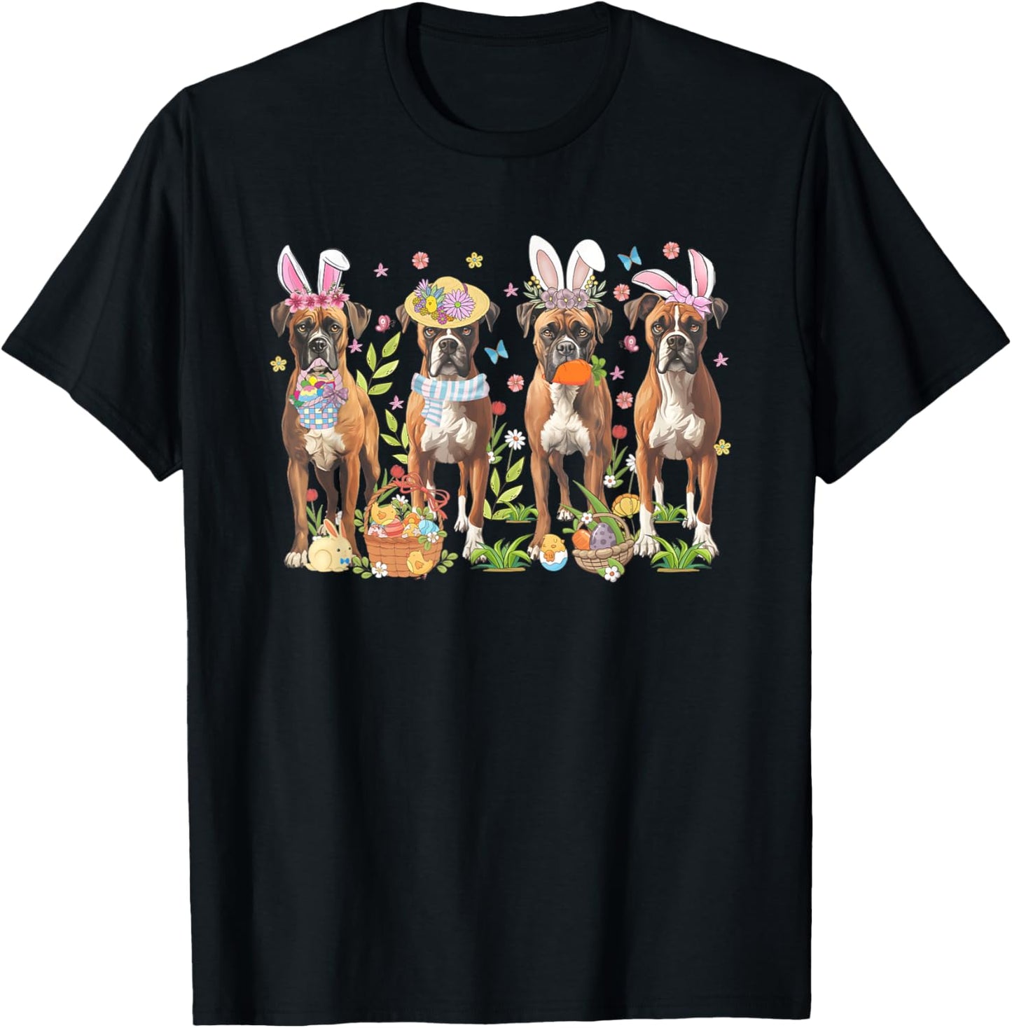 Easter Boxer Bunnies Floral Boxer Dogs Easter Day T-Shirt