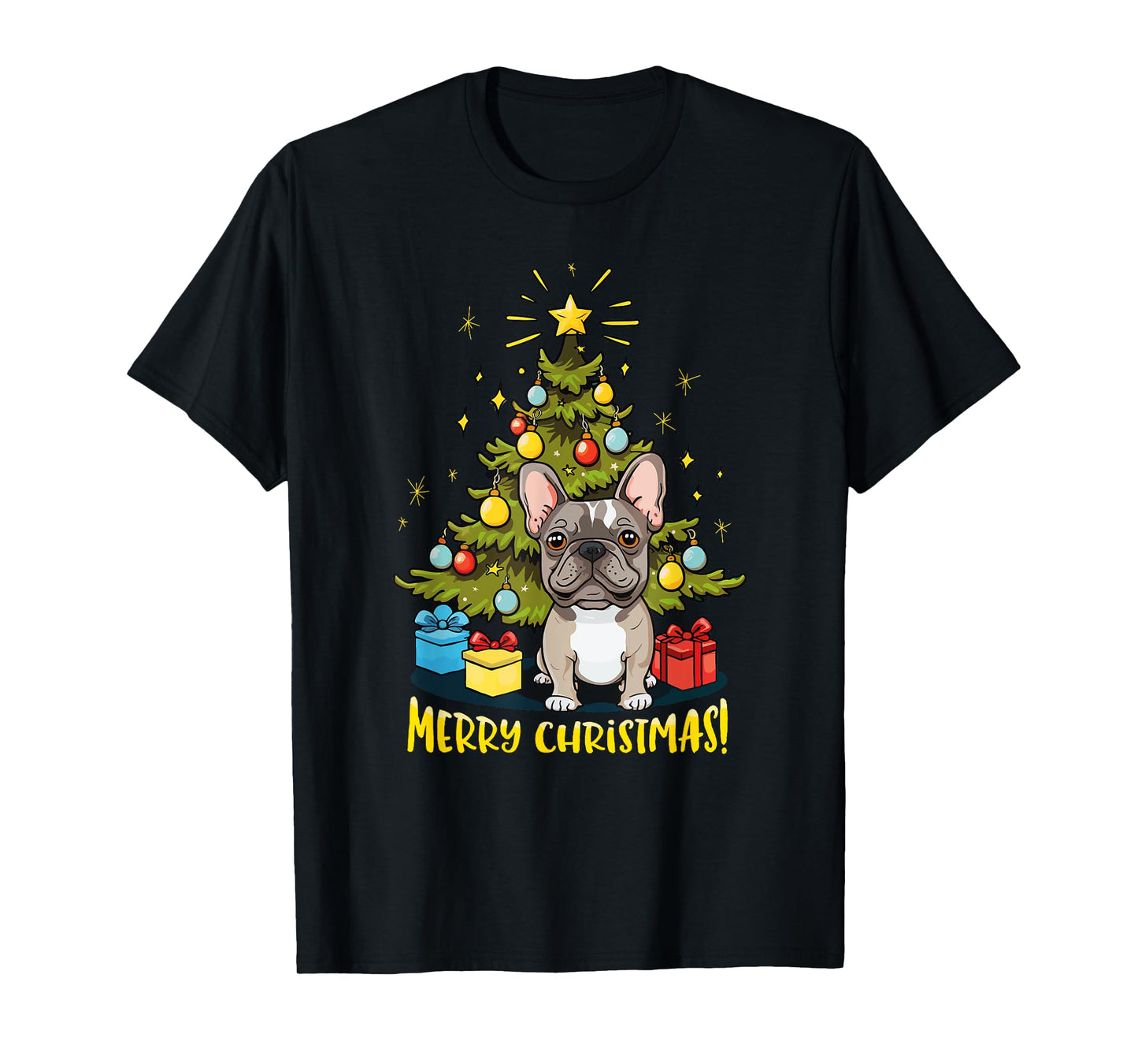 Funny French Bulldog With Christmas Tree - Merry Christmas T-Shirt
